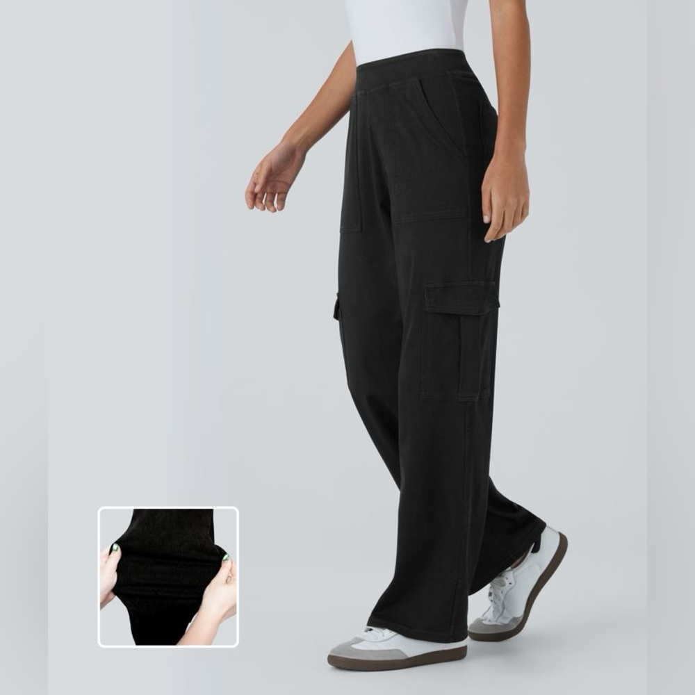 HALARA Flex Cargo Jeans Black Straight-Leg Pants Women’s M Tall MT